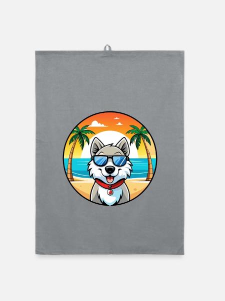 Kanadischer Labrador Husky Hunderasse Cartoon Beach - Organic Geschirrtuch - Grau - Vorne