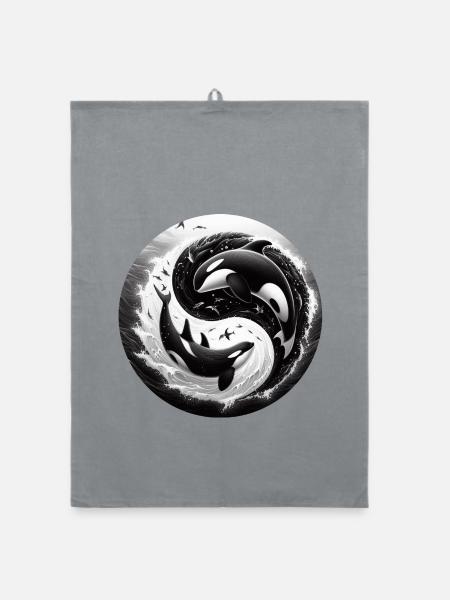 Yin and Yang Orca - Organic dish towel - grey - Front