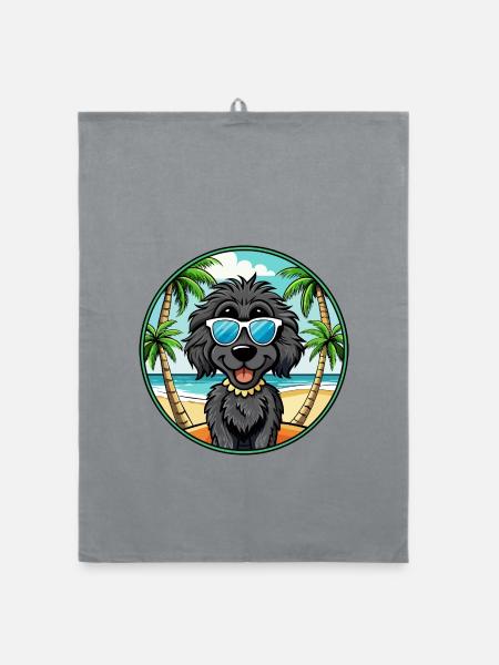 Schwarze russische Terrier Hunderasse Cartoon Sonnenbrille - Organic Geschirrtuch - Grau - Vorne