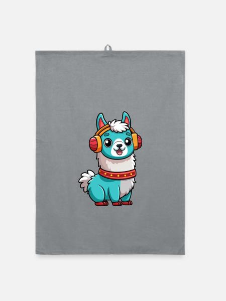 Lama Funny Cartoon Character Casquephone Musique - Torchon bio - bruyère - Devant