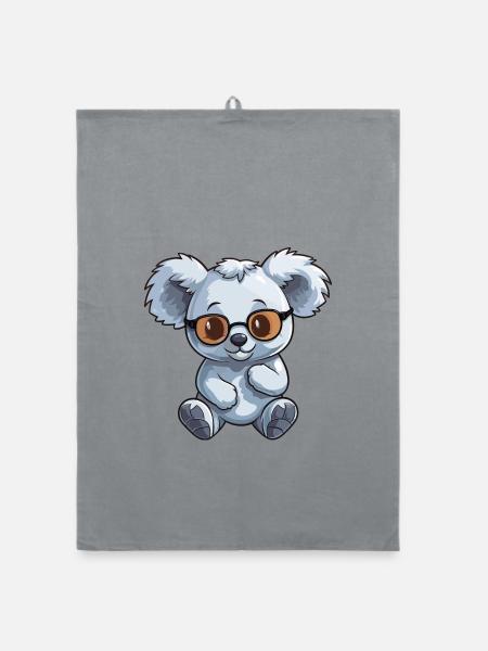 Koala trägt Brille Karikatur Kawaii Illustration - Organic Geschirrtuch - Grau - Vorne