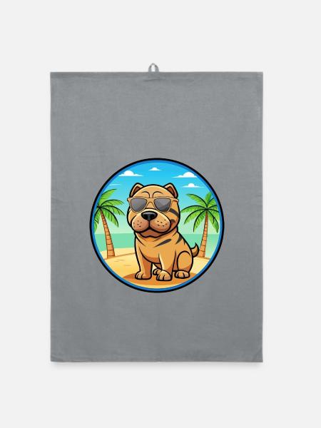Miniatur Shar Pei Hunderasse Cartoon Sonnenbrille - Organic Geschirrtuch - Grau - Vorne