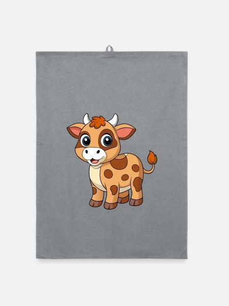 Cow Cute Mascot Cartoon Character Kawaii - Organic dish towel - grey - Front