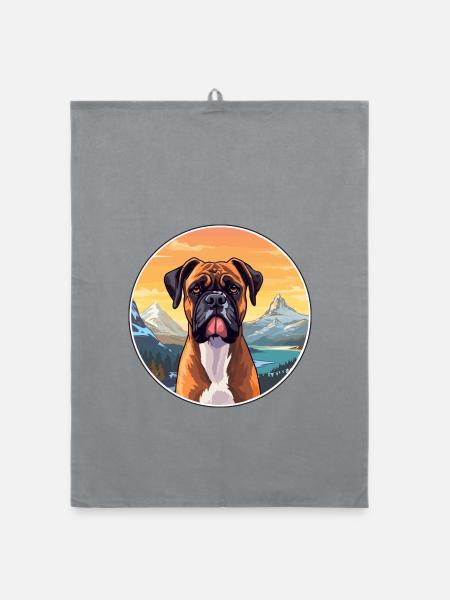Boxer Hund Rasse Cartoon Kawaii Aquarell - Organic Geschirrtuch - Grau