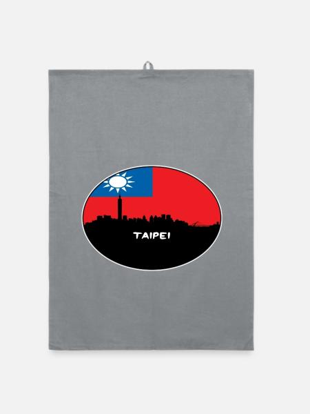 Taipeh-Taiwan-Flaggen-Skyline-Schattenbild-Reise - Organic Geschirrtuch - Grau - Vorne
