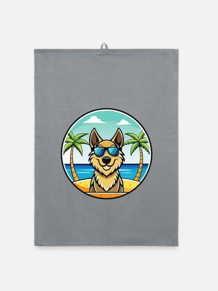 Kroatischer Schäferhund Rasse Cartoon Sonnenbrille Strand - Organic Geschirrtuch - Grau - Vorne