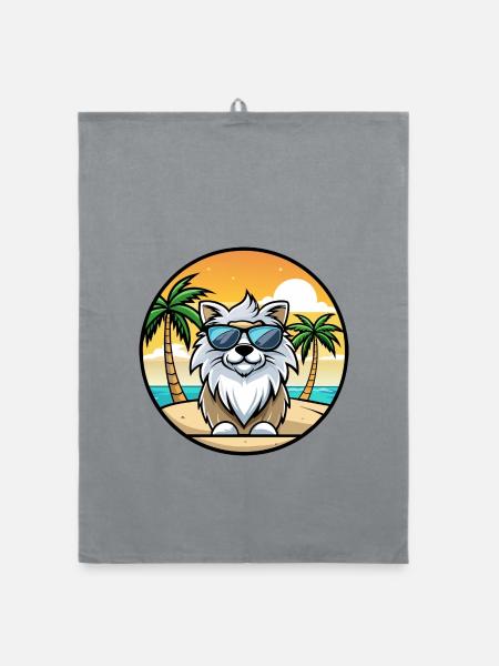 Himalaya Schäferhund Rasse Cartoon Sonnenbrille Strand - Organic Geschirrtuch - Grau - Vorne