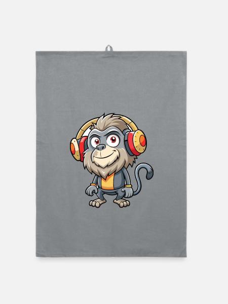 Pavian Lustige Cartoon Figur Kopfhörer Musik - Organic Geschirrtuch - Grau - Vorne
