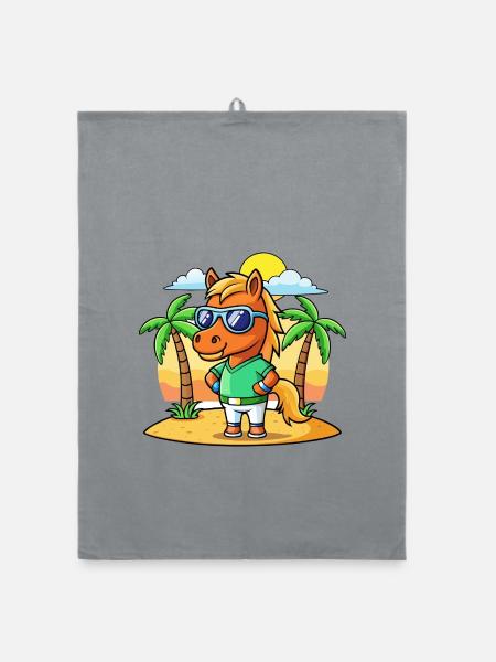 Pferd Lustige Cartoon Sommer Strand Sonnenbrille - Organic Geschirrtuch - Grau - Vorne