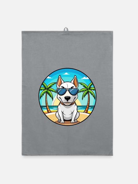 Bullterrier Miniatur Hund Rasse Cartoon Strand - Organic Geschirrtuch - Grau - Vorne