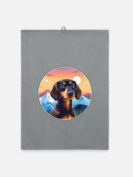 Dackel Hund Rasse Cartoon Kawaii Aquarell - Organic Geschirrtuch - Grau