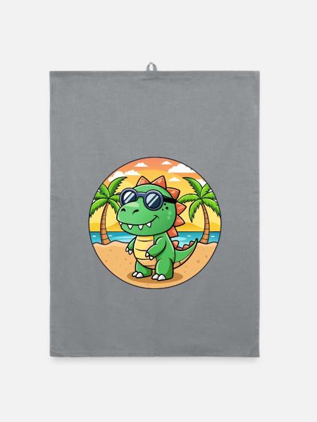 Dinosaurier Lustige Cartoon Sommer Strand Sonnenbrille - Organic Geschirrtuch - Grau - Vorne