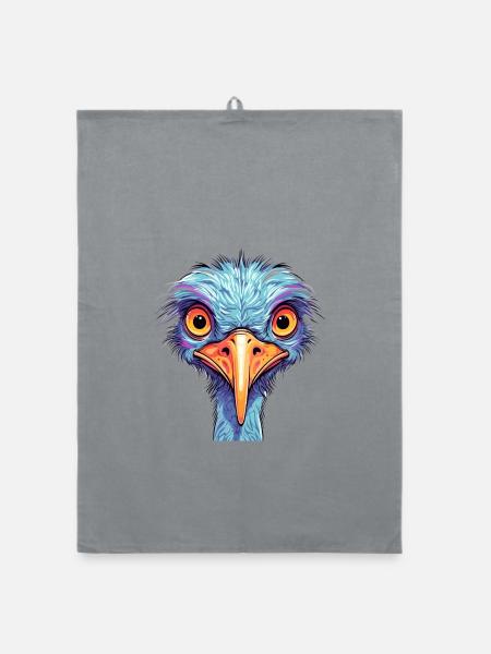 Strauß buntes Aquarell Cartoon Kawaii Tier - Organic Geschirrtuch - Grau