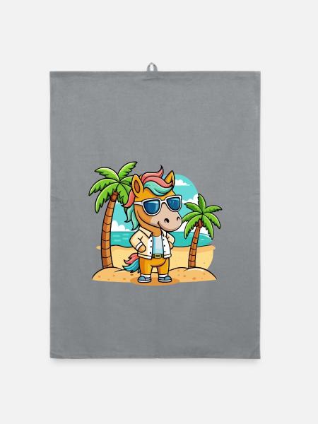 Pferd Lustige Cartoon Sommer Strand Sonnenbrille - Organic Geschirrtuch - Grau - Vorne