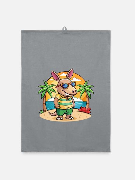 Erdferkel Lustige Cartoon Sommer Strand Sonnenbrille - Organic Geschirrtuch - Grau - Vorne