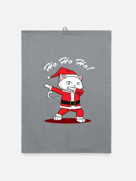 Ho Ho Ho Dabbing Cat Santa Claus Dab Katze - Organic Geschirrtuch - Grau