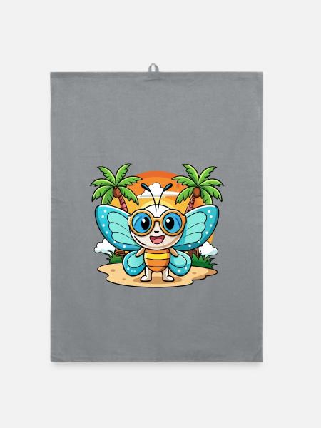 Schmetterling Lustige Cartoon Sommer Strand Sonnenbrille - Organic Geschirrtuch - Grau - Vorne