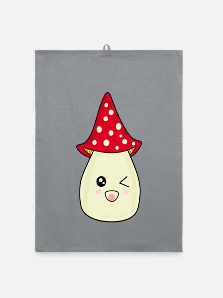 Kawaii Pilz Kawaii Fliegenpilz Kawaii Kostüm - Organic Geschirrtuch - Grau - Vorne