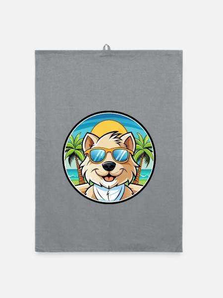 Bolognese Chien Race Dessin Animé Lunettes De Soleil Plage - Torchon bio - bruyère - Devant