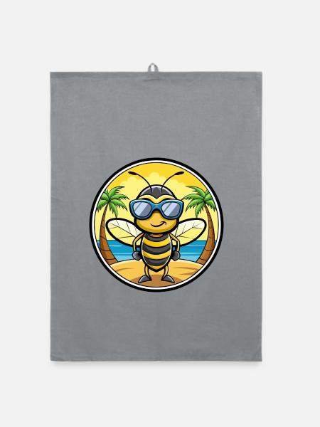 Biene Lustige Cartoon Sommer Strand Sonnenbrille Aufkleber - Organic Geschirrtuch - Grau - Vorne