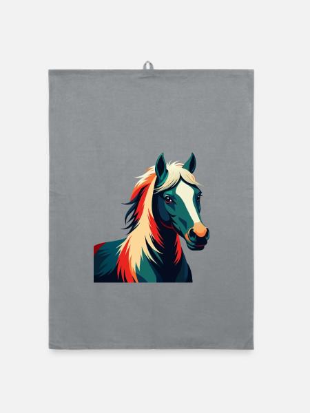 Pony Cartoon Figur Buntes Haustier Tier - Organic Geschirrtuch - Grau - Vorne
