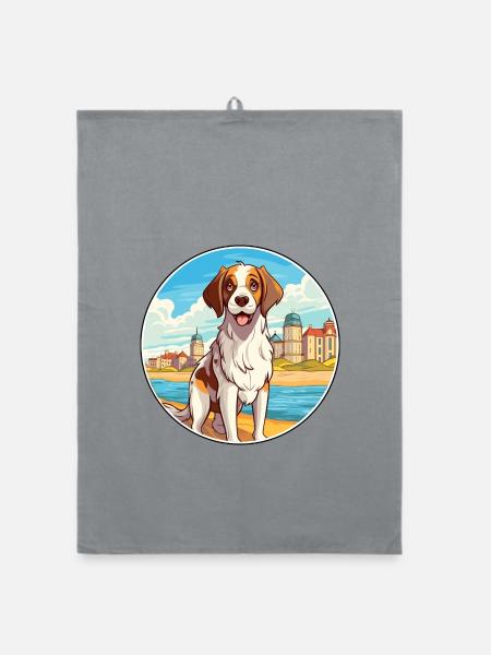 Moskau Wachhund Hund Rasse Cartoon Kawaii Clipart - Organic Geschirrtuch - Grau - Vorne
