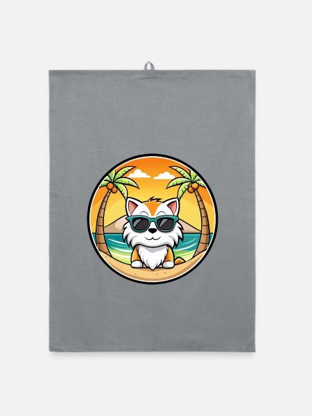 Ragdoll Katzenrasse Cartoon Sonnenbrille Strand - Organic Geschirrtuch - Grau - Vorne