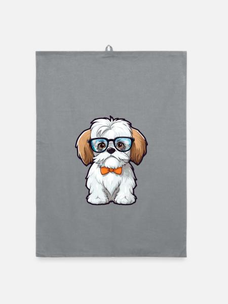 Malteser Shih Tzu Hund Rasse Aquarell Cartoon Kawa - Organic Geschirrtuch - Grau - Vorne