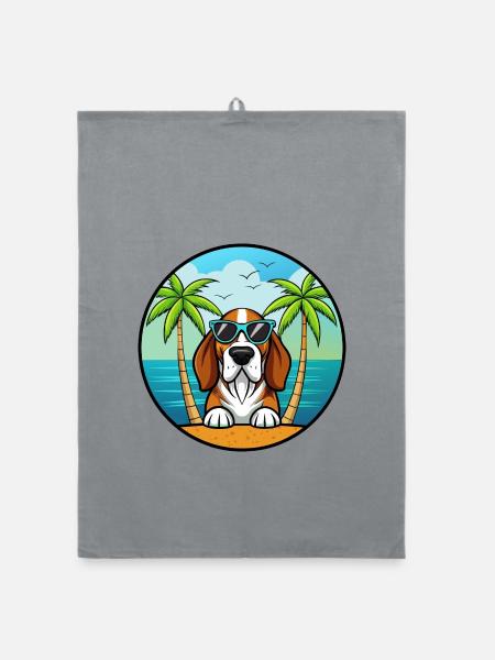 Basset Bleu De Gascogne Hunderasse Cartoon Beach - Organic Geschirrtuch - Grau - Vorne