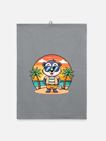 Dachs Lustige Cartoon Sommer Strand Sonnenbrille - Organic Geschirrtuch - Grau - Vorne