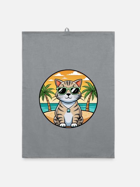 Schottische Falte Kurzhaarkatze Rasse Cartoon Strand - Organic Geschirrtuch - Grau - Vorne