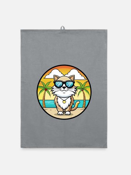 Birma Heilige Katzenrasse Cartoon Sonnenbrille Strand - Organic Geschirrtuch - Grau - Vorne