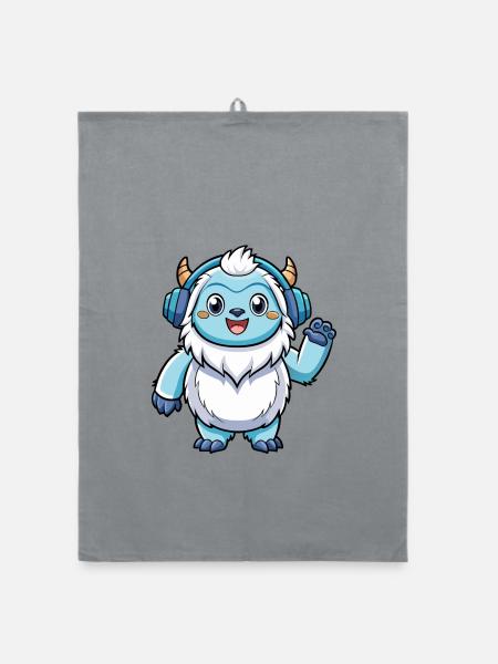 Yeti Lustige Zeichentrickfigur Kopfhörer Musik - Organic Geschirrtuch - Grau - Vorne
