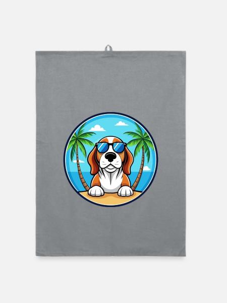 Basset Bleu De Gascogne Hunderasse Cartoon Beach - Organic Geschirrtuch - Grau - Vorne