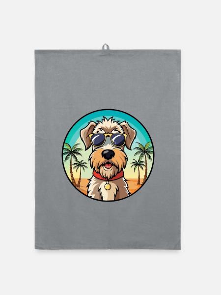 Weich beschichtete Wheaten Terrier Hunderasse Karikatur - Organic Geschirrtuch - Grau - Vorne