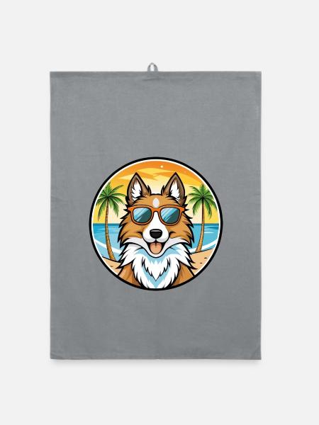 Scotch Collie Hunderasse Cartoon Sonnenbrille Strand - Organic Geschirrtuch - Grau - Vorne