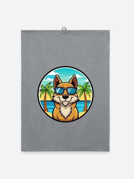 Lapponischer Hirte Hund Rasse Karikatur Sonnenbrille Strand - Organic Geschirrtuch - Grau - Vorne