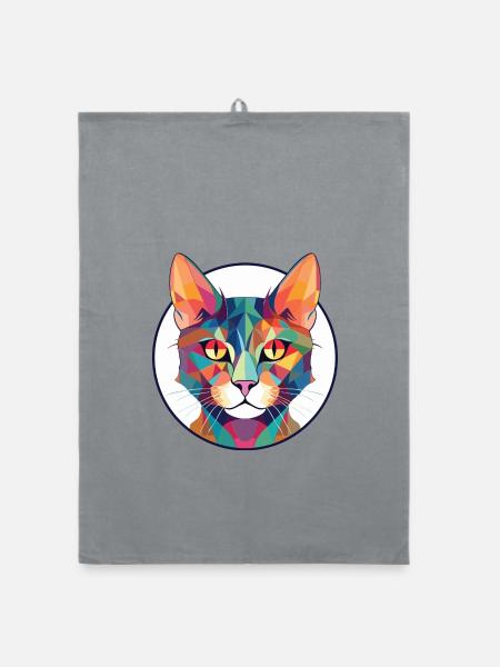 Pixie Bob Katze bunte Aquarell Haustier Illustration - Organic Geschirrtuch - Grau - Vorne