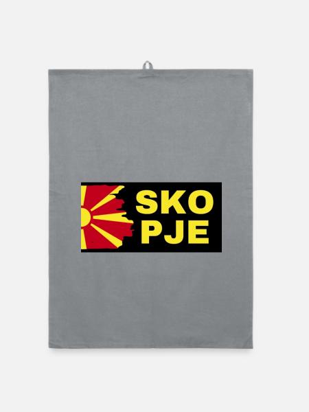 Skopje City with North Macedonia Flag Design - Organic dish towel - grey - Front