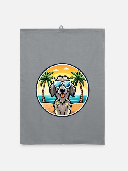 Deutsch Langhaar Vorstehhund Rasse Cartoon Strand - Organic Geschirrtuch - Grau - Vorne