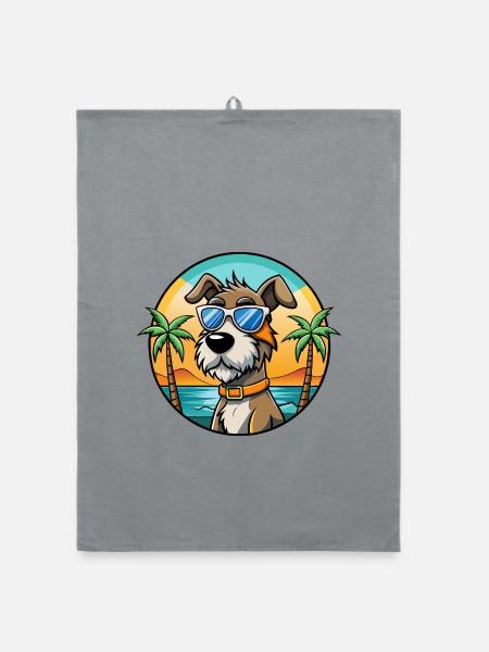 Istrischer Drahthaarhund Hunderasse Cartoon Beach - Organic Geschirrtuch - Grau - Vorne