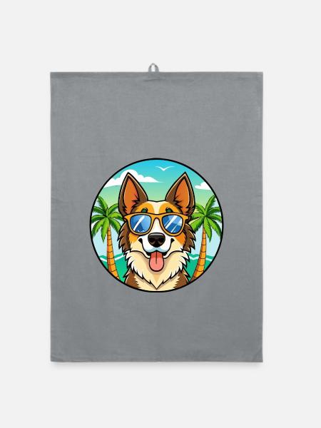 Nordamerikanischer Schäferhund Rasse Cartoon Beach - Organic Geschirrtuch - Grau - Vorne