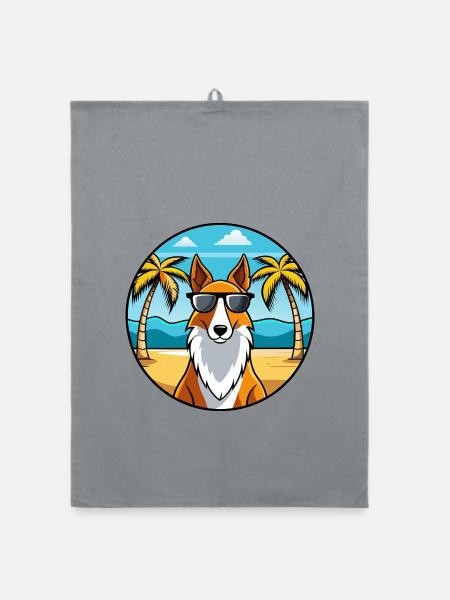 Smooth Collie Hunderasse Cartoon Sonnenbrille Strand - Organic Geschirrtuch - Grau - Vorne