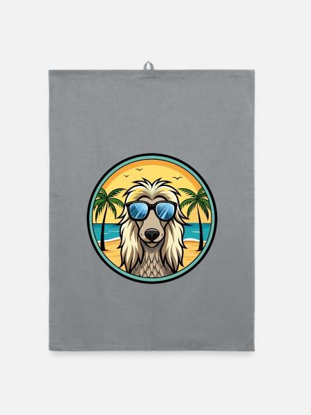 Afghanischer Windhund Hunderasse Cartoon Sonnenbrille Strand - Organic Geschirrtuch - Grau - Vorne