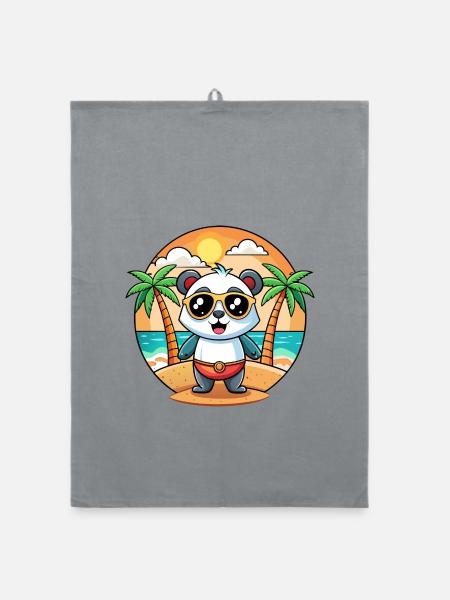 Panda Lustige Cartoon Sommer Strand Sonnenbrille - Organic Geschirrtuch - Grau - Vorne