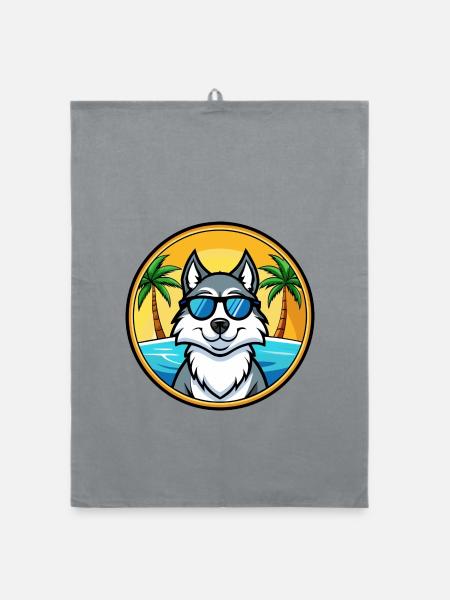 Husky Hunderasse Cartoon Sonnenbrille Strand - Organic Geschirrtuch - Grau - Vorne