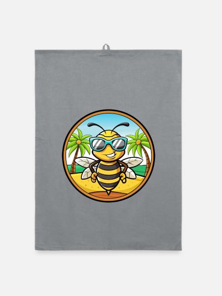 Biene Lustige Cartoon Sommer Strand Sonnenbrille Aufkleber - Organic Geschirrtuch - Grau - Vorne