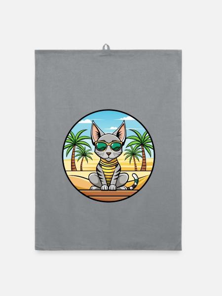 Ägyptische Mau-Katzenrasse Cartoon-Sonnenbrille Strand - Organic Geschirrtuch - Grau - Vorne