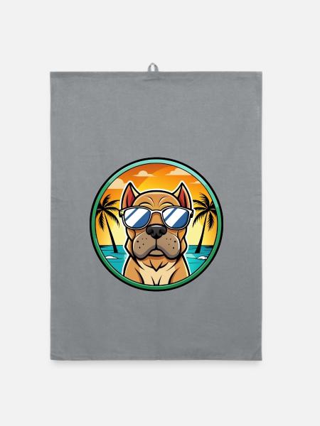 Mastiff Hund Rasse Cartoon Sonnenbrille Strand - Organic Geschirrtuch - Grau - Vorne