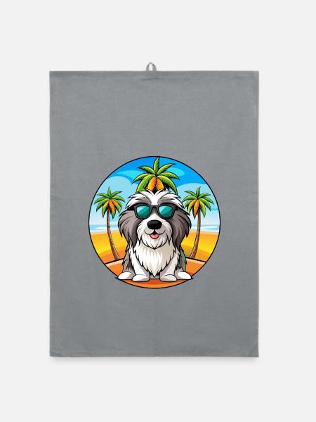 Bearded Collie Chien Race Dessin Animé Lunettes de Soleil Plage - Torchon bio - bruyère - Devant